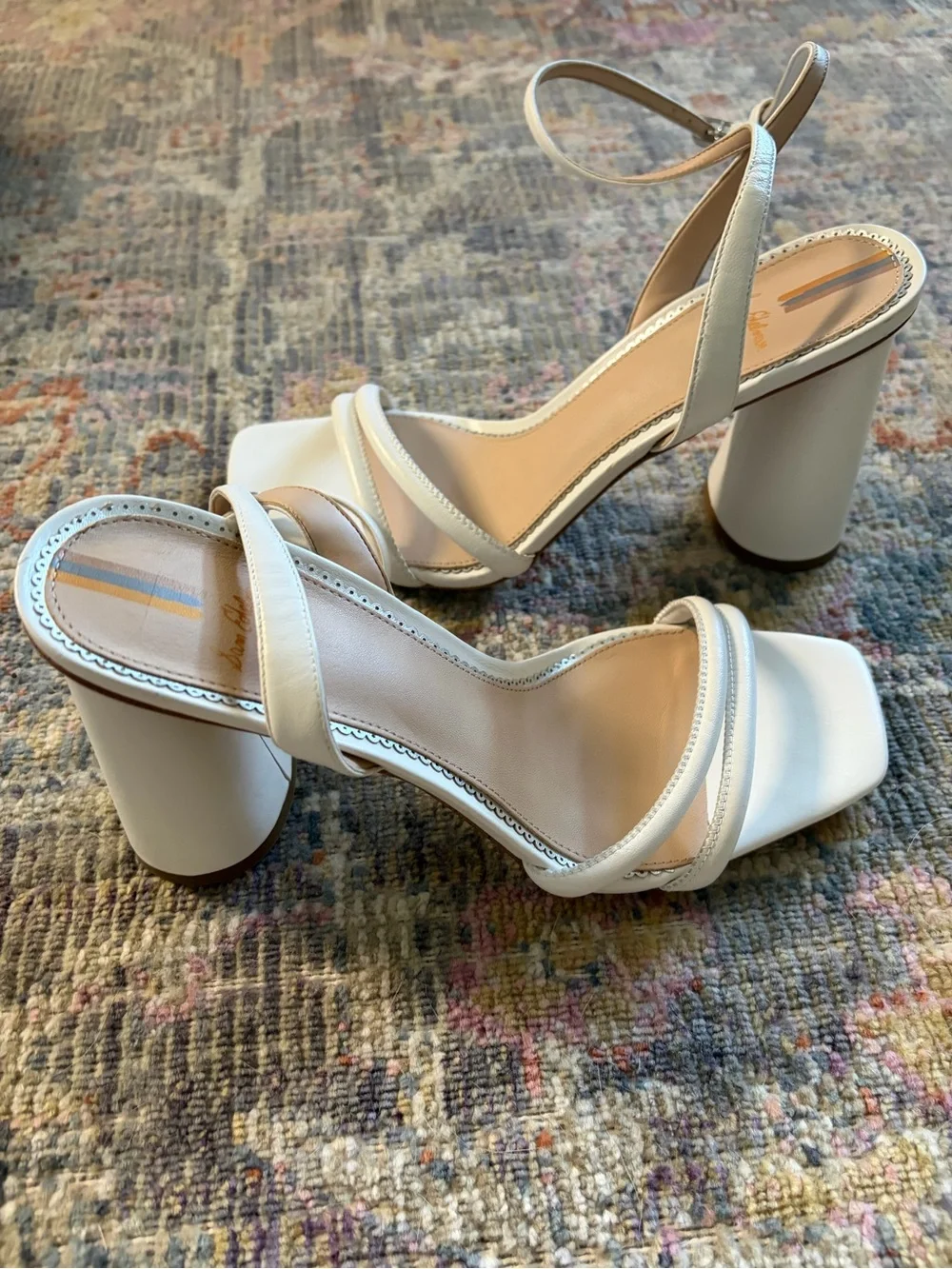 Sam Edelman White Square-Toe Strappy Block Heels
